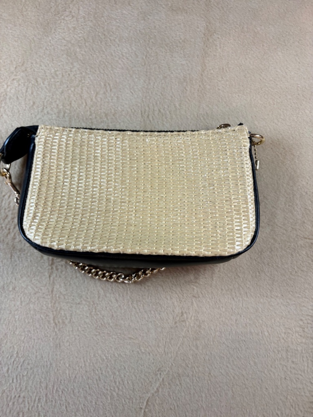 Coach Nolita 15 Mini Straw & Leather Shoulder Bag Baguette Micro Gold Chain - Picture 6 of 7